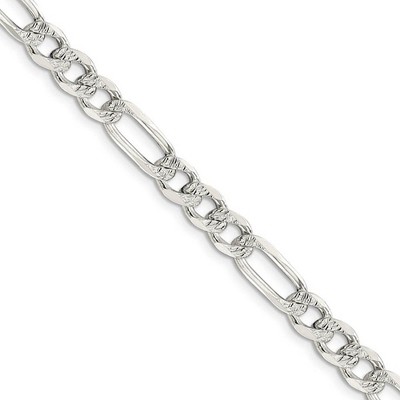 Black Bow Jewelry Men's 7mm, Sterling Silver, Pave Flat Figaro Chain Necklace