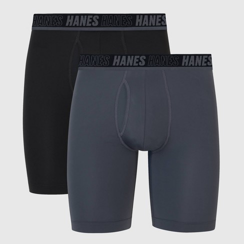 Hanes Moves Premium Men s Anti chafe Total Support Pouch X temp Long Leg Boxer Briefs 2pk Gray black Target