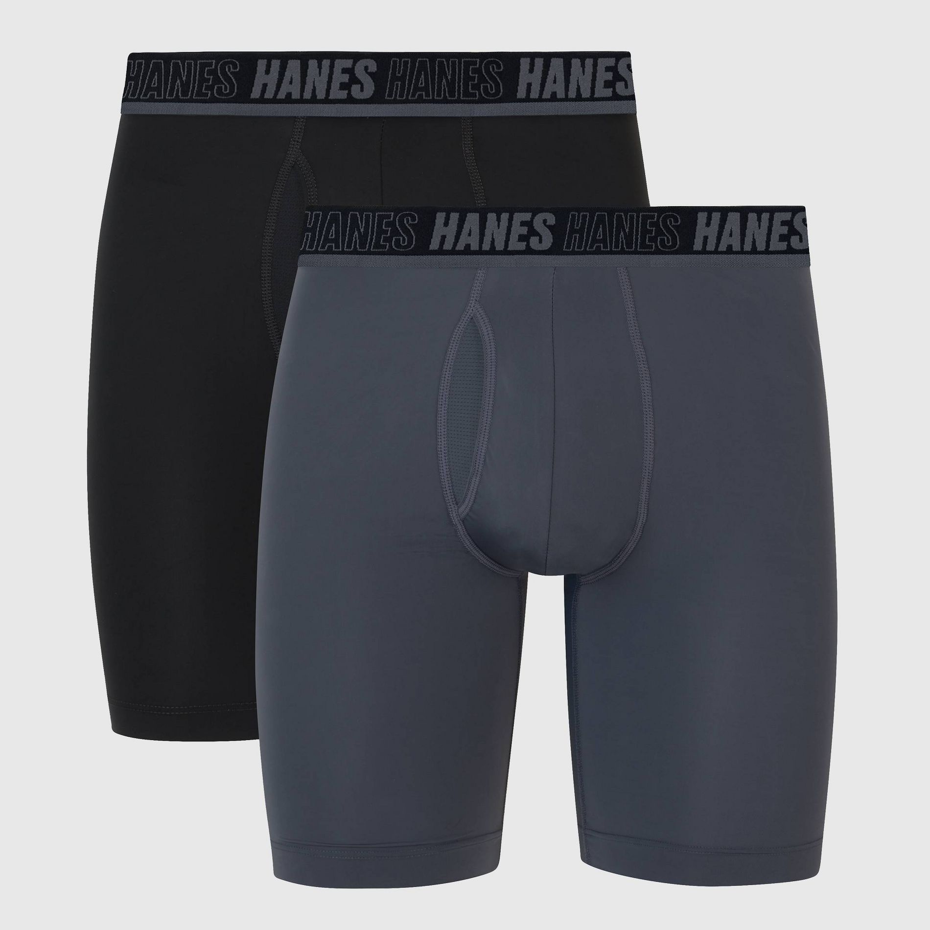 Hanes Moves Premium Men's Anti-Chafe Total Support Pouch X-Temp Long Leg Boxer Briefs 2pk - Gray/Black M: Moisture Wicking, Breathable Mesh