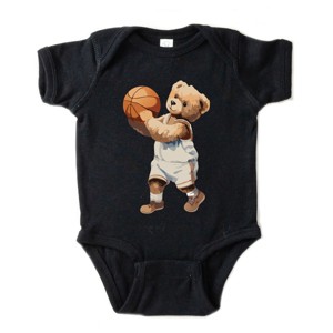 The Juniper Shop Watercolor Basketball Bear Baby Short Sleeve Bodysuit - 1 of 4