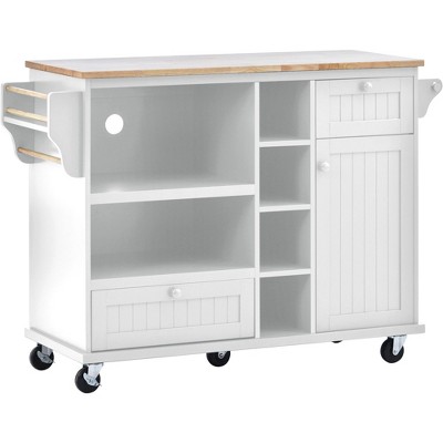 NicBex 50.8Inch Rolling Kitchen Island Kitchen Cart with Storage Cabinet,Open Shelves and 2 Drawers