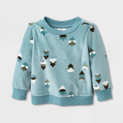 Baby Girls' Trees Cozy Pullover - Cat & Jack™ Mint Green 0-3M