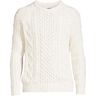 Men's Cotton Blend Aran Cable Crew Neck Sweater