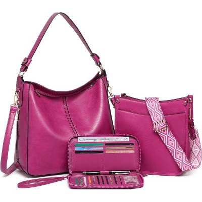 3PCS Crossbody Bags Set Large Leather Purse Shoulder Handbags with Wallet Adjustable Straps