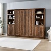 Full Size Half Self-Close and Open Murphy Bed Cabinet with Side Cabinet Bookshelf, Brown - ModernLuxe - 2 of 4