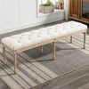 Arceso Bedroom Bench, Vintage French Tufted End of Bed Bench, Upholstered Fabric Ottoman Bench with Carved Wood Legs - 2 of 4