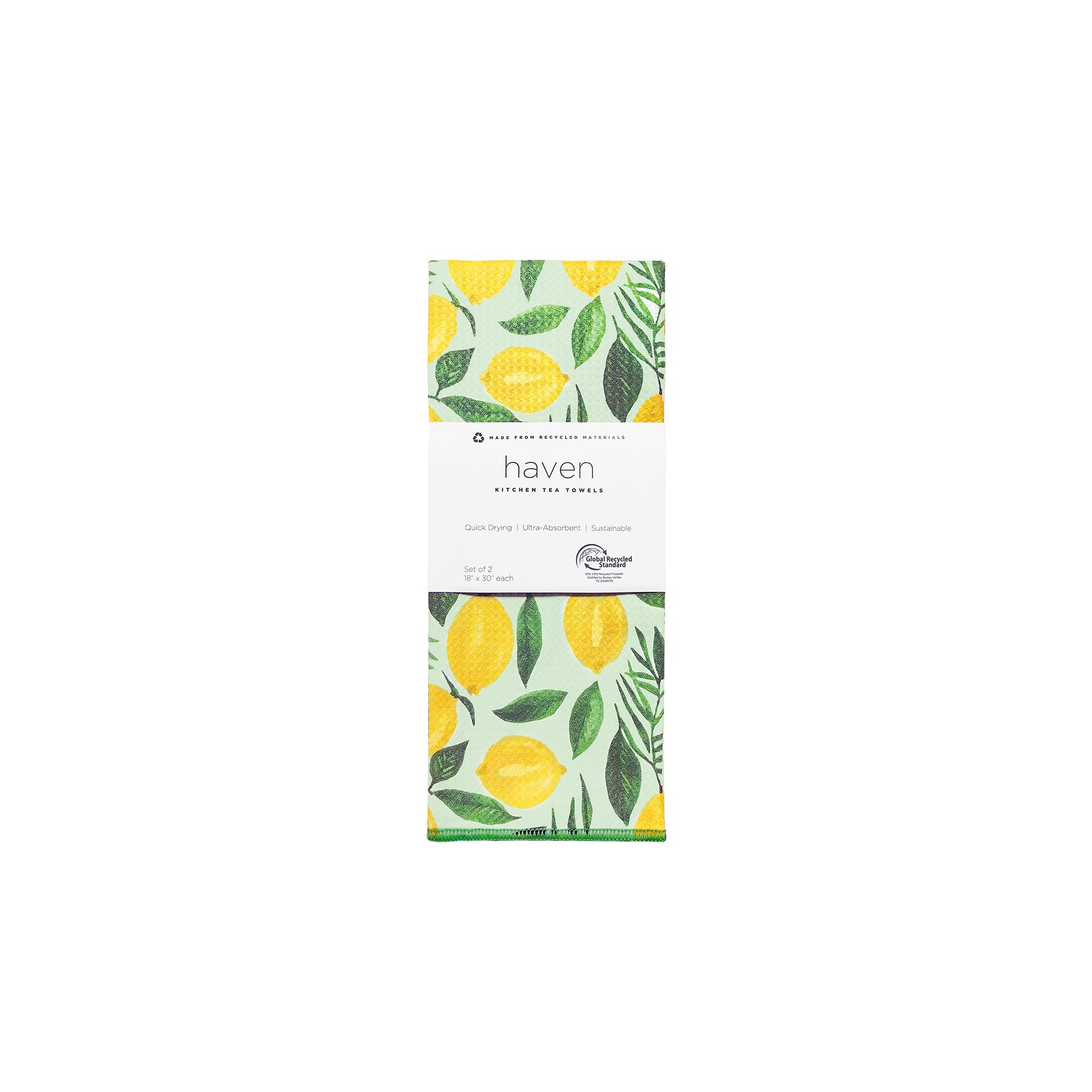 Set of 2 Printed GRS Microfiber Towels - 18 x 30" - Lemons