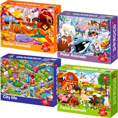 Puzzles for Toddlers 3-5 - 4 x 48 Pieces Floor Puzzles for Kids Ages 2-4 - Learning Farm Animals for 4-6 - Jigsaw Game for Boy and Girl 3-5-7 Year Old
