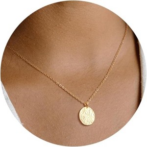Circle CZ Pendant Necklace 14K Gold Plated Twist Rope Chain Jewelry - 1 of 4