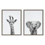 18" x 24" (Set of 2) Sylvie Baby Giraffe and Elephant By Simon Te Framed Wall Canvas Set Gray - Kate & Laurel All Things Decor