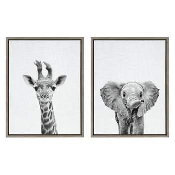 (Set of 2) Sylvie Baby Giraffe Elephant Framed Canvas by Simon Te - Kate & Laurel All Things Decor