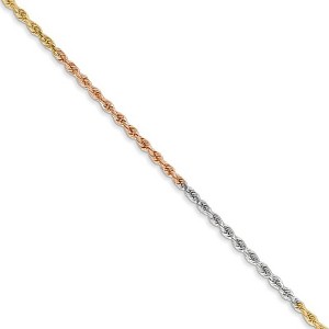 Black Bow Jewelry 1.5mm 14k Tri-Color Gold Diamond Cut Solid Rope Chain Necklace - 1 of 4