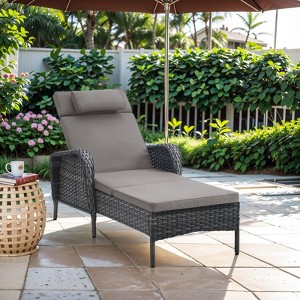 Buenhomino Outdoor Chaise Lounge Chairs Set, Set of 2 Wicker Patio Reclining Chairs with Adjustable Backrest and Cushion, Rattan Lounger for Pool - 1 of 4
