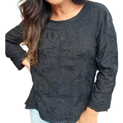 Women's Embroidered Top - Parsley & Sage