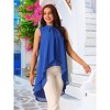 INSPIRE CHIC Women's Casual Tie Back Asymmetrical High Low Sleeveless Mock Neck Flowy Blouse - 3 of 4