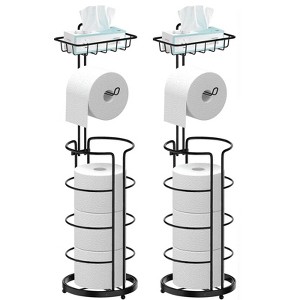 FONTOI 2-Pack Toilet Paper Holder Stand, Free Standing Paper Holder Stand with Shelf Organizers, Floor Stand Storage, Black, 14.2"*26.9"*6.9" - 1 of 4