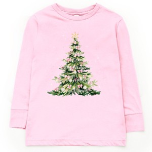 Watercolor Christmas Tree Sparkle - Toddler Long Sleeve Graphic Tee and Youth Long Sleeve Graphic T-Shirt - 1 of 4