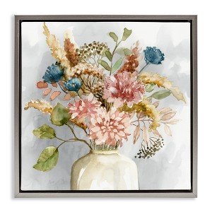 Stupell Industries Wildflower Watercolor Bouquet Floating Frame Canvas Art, Gray, 25" x 25" - 1 of 4