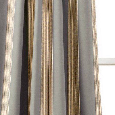 Julia Gray Polyester Stripe Room Darkening Curtain Panels