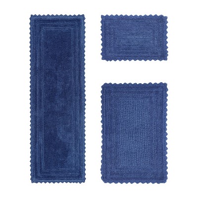 Lilly Crochet Collection 100% Cotton Tufted Reversible 3-Piece Bath Rug Set – Super Absorbent, Machine Washable Bathroom Mats with Crochet Pattern