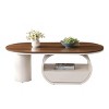INFURNIC Coffee Tables Luxury Modern Oval Coffee Table with Storage Drawer and Faux Marble Top for Living Room, White, 47.24"*23.62"*16.93" - 2 of 4