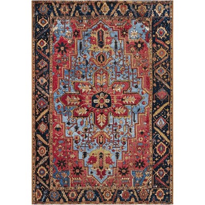 Rust Red and Blue Synthetic Outdoor Area Rug, 4' x 6'