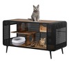 55 Inch Cat Litter Box Furniture, Metal Cat House with 2 Sliding Glass Doors, Media Console Table, Pet Kennel for Living Room Hallway Black - 4 of 4