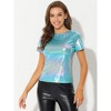 Allegra K Women's Party Metallic Short Sleeve Textured Shiny T-shirts - 3 of 4