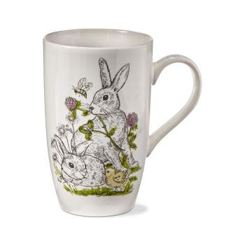 tagltd Easter Bunny Rabbit in Clover Tall Coffee Tea Mug White Bone China Dishwasher Safe, 18 oz.