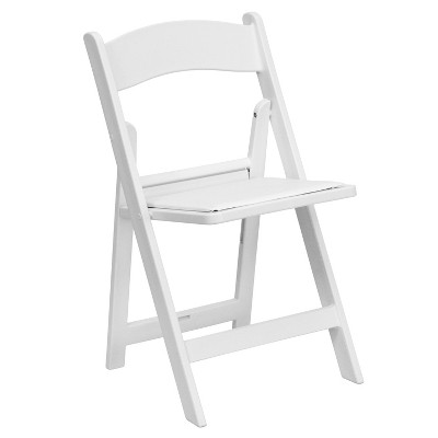 White Resin Folding Chair Set with Vinyl Padded Seat