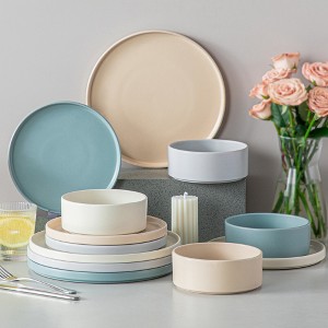 vancasso 12 Piece Cream Mix Color Matte Curved edge Stoneware Round Dinnerware Set With 4 Piece Dinner/Dessert Plate and Bowl - 1 of 4