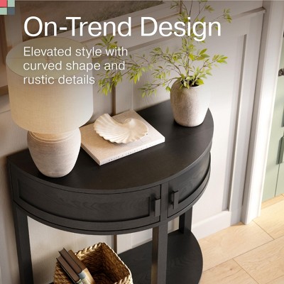 Blackened Oak Half Moon Console Table with Storage