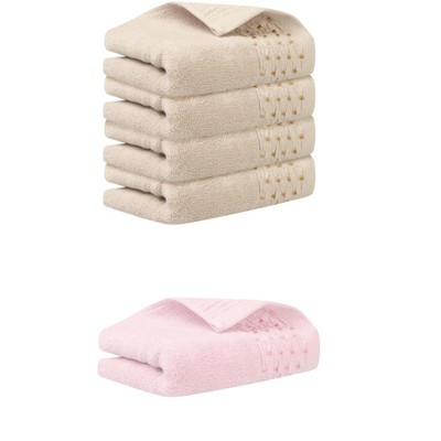 REGALWOVEN 5 Pack Embroidery Pattern Cotton Hand Towels Set Bathroom, Kitchen 14" x 30"