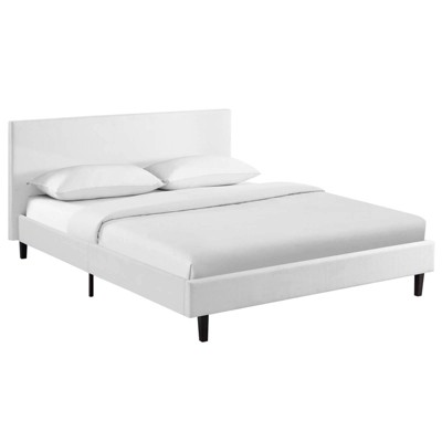 Anya Chic Avant-Garde White Upholstered Queen Bed with Wood Frame