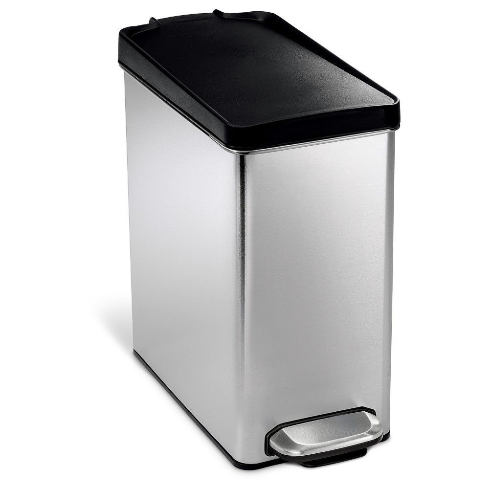 simplehuman 10 Liter Step Trash Can - Brushed Stainless Steel with Black Plastic Lid