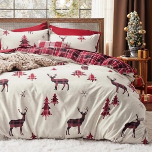 Bedsure Christmas Duvet Cover, Reversible Plaid Bedding Set with Reindeer, 3 Pieces - 1 of 4