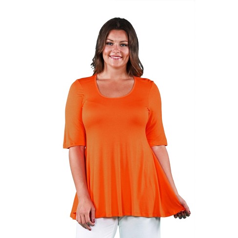 24seven Comfort Apparel Elbow Sleeve Swing Tunic Top For Women