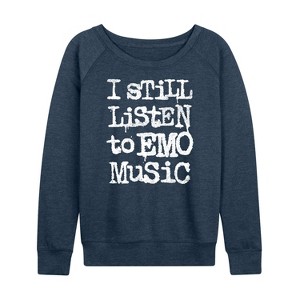 Women's - Instant Message - I Still Listen To Emo Music Lightweight French Terry Wide Neck Long Sleeve Graphic Shirt - 1 of 4