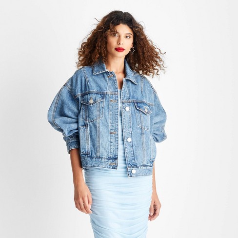 Women s Oversized Barrel Sleeve Denim Jacket Future Collective Medium Wash Target