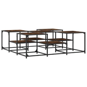 vidaXL Smoked Oak Engineered Wood Coffee/Side Table - Double Tier, Metal Frame, Adjustable Feet - Ideal for Living Room and Lounge - 1 of 4
