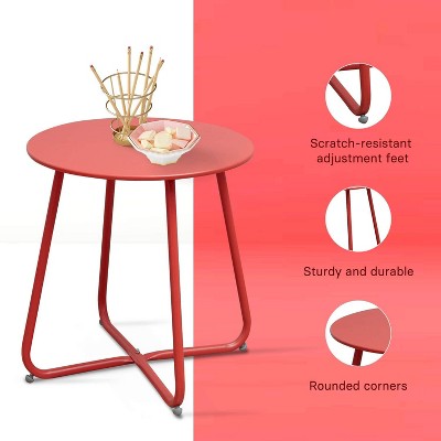 DOMETOUR Steel Outdoor Side Table Round Patio End Table with Adjustable Feet, Elegant Portable End Table for Garden Balcony Yard