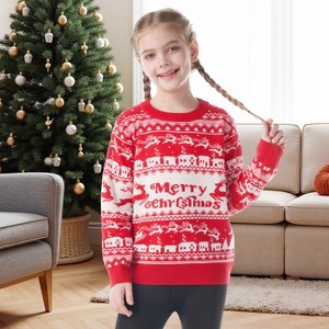 Joyfy Christmas Sweater, Red Family Matching Christmas Ugly Sweater, Cute Long Sleeve Knit Pullover - 1 of 4