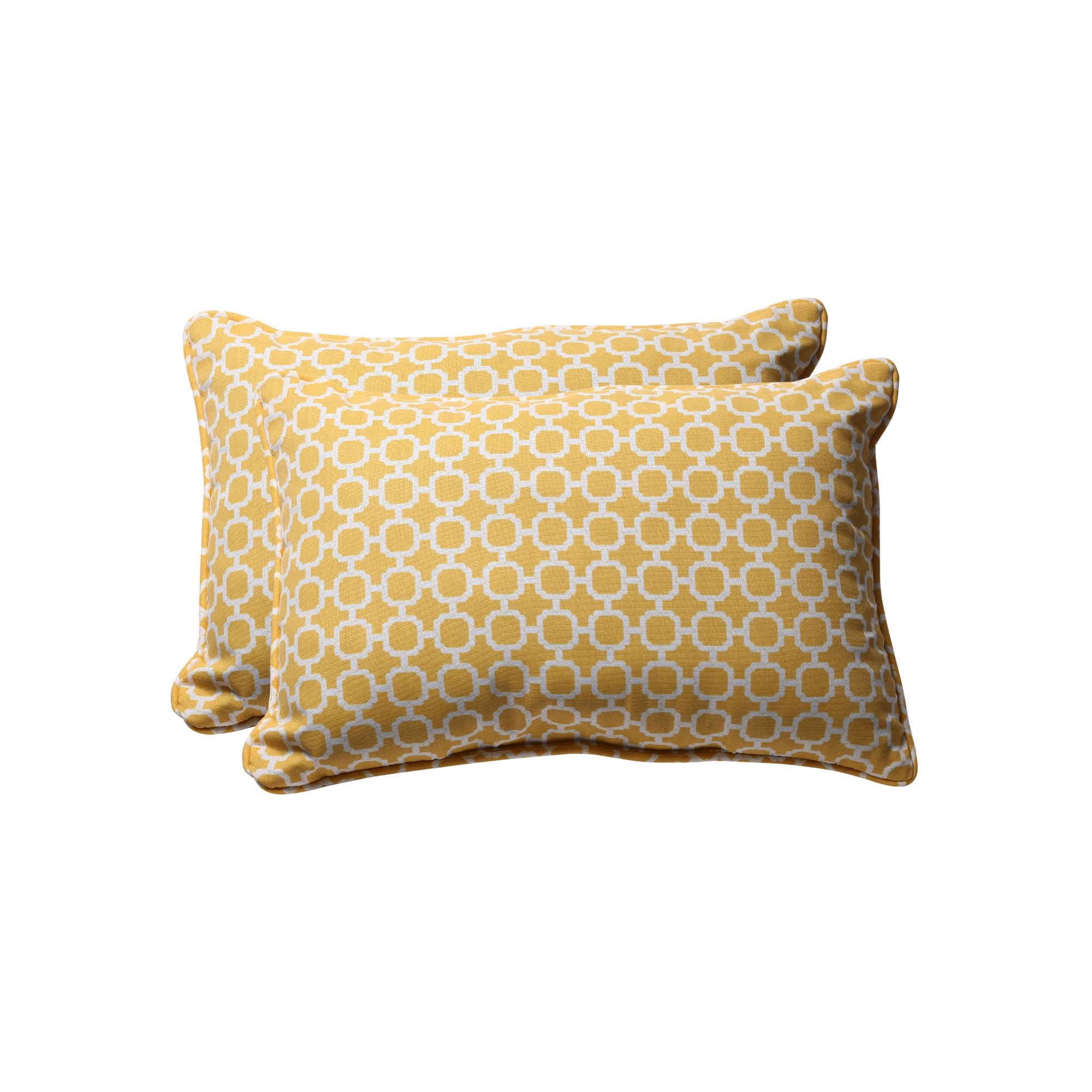 Outdoor 2 Pc Lumbar Toss Pillow Set - Yellow/White Geometric - Pillow Perfect