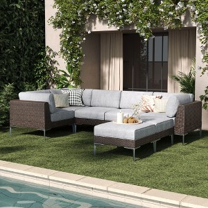 LayinSun Wicker Rattan Patio Furniture Set, Deep Seating Outdoor Modular Sectional Sofa Conversation Set with Thick Cushions - 1 of 4