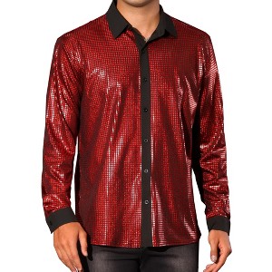 Lars Amadeus Men's Long Sleeves Glitter Party Disco Shiny Metallic Shirts - 1 of 4
