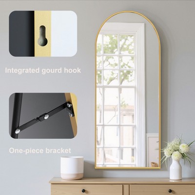 VYNXARIA 57"x20"/64"x25" Arched/Right Angle Full Length Mirror - Gold/Black Aluminum Frame, Freestanding.