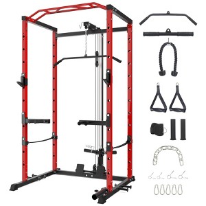 Power Cage, Squat Rack with LAT Pulldown - 1600LBS Multi-Functional Home Gym with Cable Pulley System Dip Bars Landmine Attachment - 1 of 4