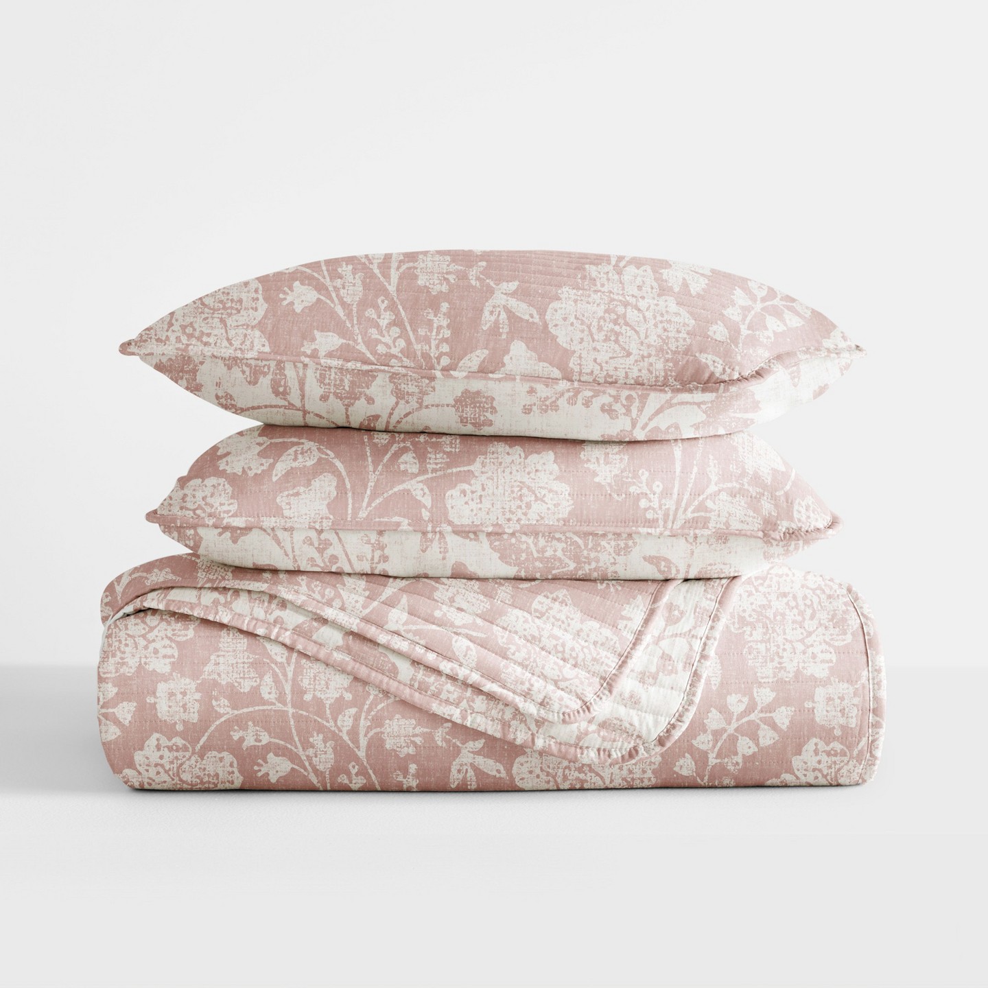 Комплект с покрывалом Becky Cameron Super Soft Quilt Set – Lightweight All Season Coverlet in Textured Floral Design, Textured Floral Rose, Twin/Twin Extra Long, цвет: С принтом — фото 7