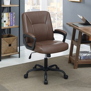 Office Chair Faux Leather Adjustable Height Padded Seat Wheels for Home Office -3irtyhousy - 1 of 4