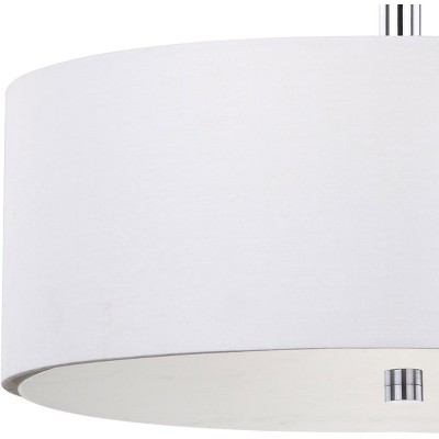 Clara 16" White Cotton Drum Ceiling Light with Chrome Accents